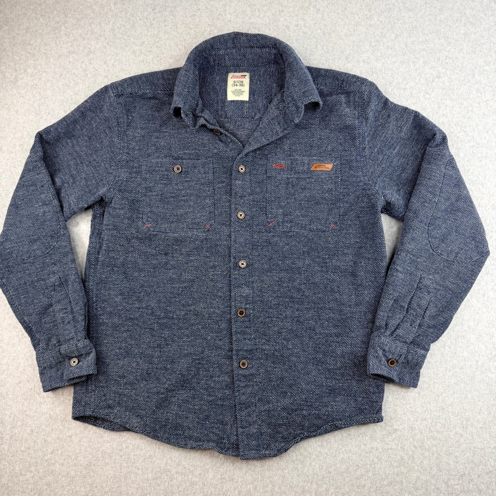 Genuine Dickies Mens Small Blue Textured Cotton Long Sleeve Work Shirt DIC55037G